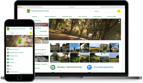 Laptop und Handy Mockup einer kommunalen Webseite